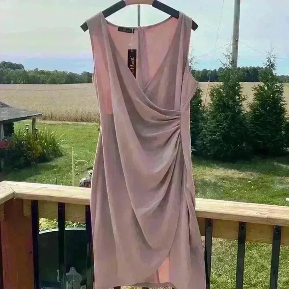 ihot Women’s V-neck sleeveless faux wrap ruched sheath cocktail dress - Picture 2 of 9